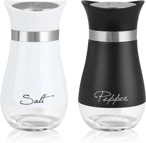 Juego de salero y pimienta Accmor, contenedores de salero y pimienta de acero inoxidable de 4 oz con fondo de vidrio para cocina, barbacoa, bar,