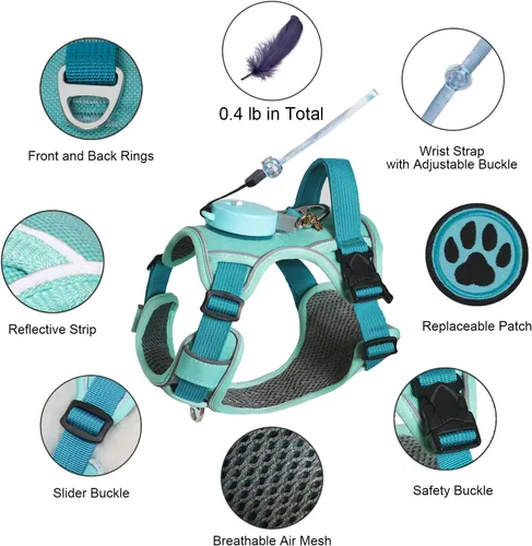 Miniatura 2 de Arnés para perros pequeños de hasta 16 libras, arnés ligero 3 en 1 sin tirones con correa retráctil de 6.6 pies, correa portátil, clip frontal, asa