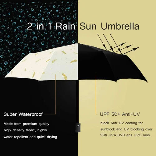 Miniatura 3 de Drehomeie Sun Rain Umbrella UV Protection Compact, Foding Travel Umbrella Auto Open Close, Windproof Rainproof Umbrella Black Anti-UV Coating