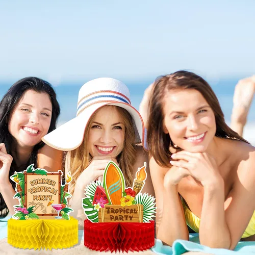Miniatura 6 de Waydress 9 piezas de decoración hawaiana Luau para fiestas, centros de mesa de panal tropical Aloha para mesas, tema de Margaritaville, suministros