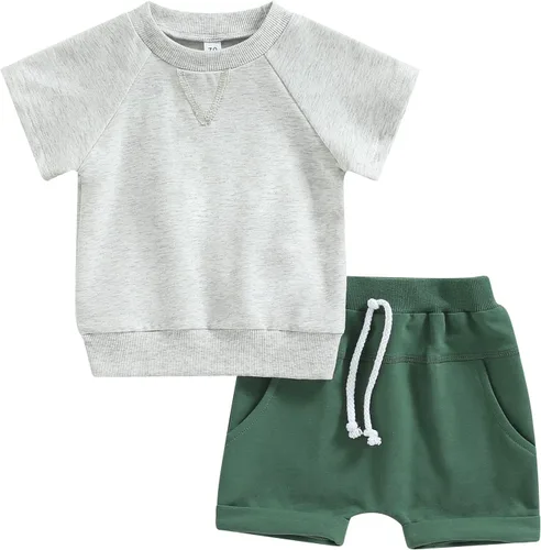 Conjunto de traje de verano para bebé niño pequeño, manga corta, cuello redondo, letras impresas, lindo traje de verano, conjunto de 2 piezas con