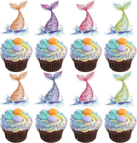 Miniatura 10 de 1 PCS Decoración para Pastel de Feliz Cumpleaños - Estrella de Mar, Madera de Mar, Conchas Marinas, Cola de Sirena para Decoraciones de Fiesta