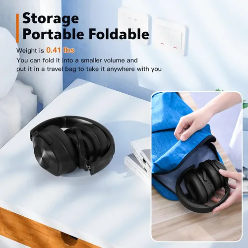 Miniatura 6 de Auriculares con cancelación activa de ruido, auriculares Bluetooth inalámbricos, micrófono integrado, 40 horas de reproducción, auriculares