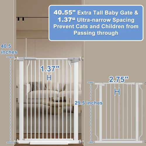Miniatura 3 de Puerta de bebé extra alta de 40.55 pulgadas para escaleras, 40.6-54.7 pulgadas de ancho, 1.37 pulgadas, espacio ultra estrecho, puerta extra ancha