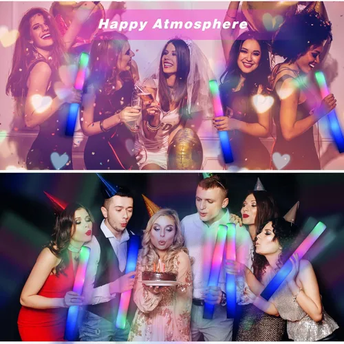 Miniatura 4 de Varillas brillantes a granel, 200 varillas de espuma LED que brillan en la oscuridad, suministros de fiesta con 3 modos de parpadeo colorido