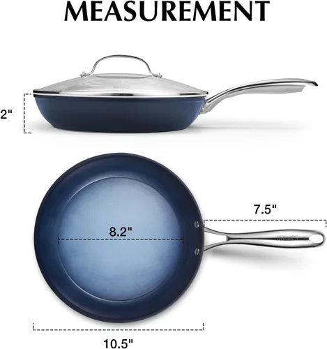 Miniatura 9 de KOCH SYSTEME CS Sartenes antiadherentes, sartén de 10 pulgadas antiadherente con tapa, sartén con tapa y revestimientos cerámicos no tóxicos, Azul