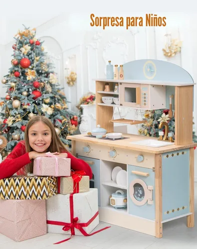 Miniatura 8 de ROBOTIME Cocina de madera para niños, juego de cocina de juguete para niños, juego de cocina con muchas características de juego, juego de cocina