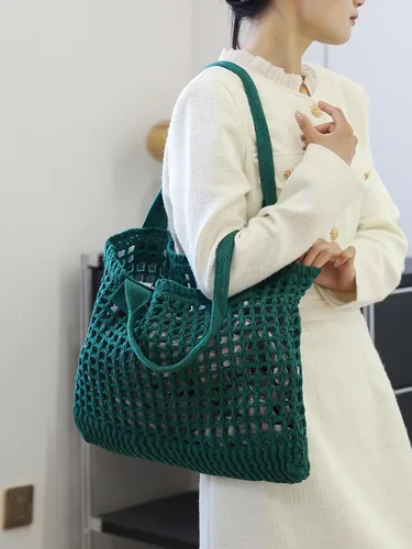 Miniatura 48 de ENBEI Bolsa de playa para mujer, diseño hueco de punto de ganchillo, elegante para la playa, viajes y uso diario
