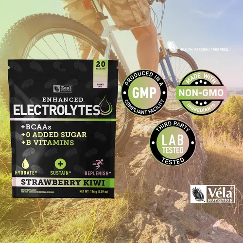 Miniatura 7 de Paquetes de electrolitos mejorados en polvo (fresa y kiwi 20 paquetes) con 0 azúcar+BCAA + suplemento de electrolitos de vitaminas B con zinc