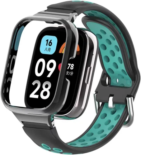 Compatible con Xiaomi Redmi Watch 3 Active Bands, correa de silicona transpirable de dos colores Accesorios de pulsera con marco protector de metal