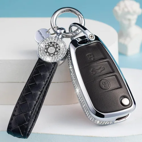 Miniatura 9 de Compatible con Funda para Llavero Audi con Llavero de Cuero Genuino Cristal Protección Completa Carcasa de Llave Compatible con Audi A4 Q7 Q5 TT A3