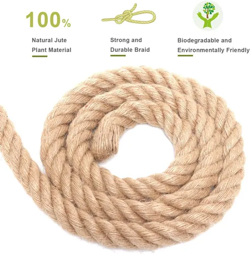 Miniatura 3 de Cuerda de yute de 1 pulgada y 25 pies, cuerda de yute resistente, cuerda de cáñamo natural, cuerda de cáñamo trenzada para manualidades, jardinería