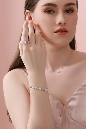 Miniatura 5 de Pulsera de tenis de plata de ley 925 con circonita cúbica de 0.157 in de corte redondo en bisel de 7.5 in
