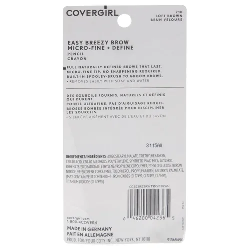 Miniatura 2 de COVERGIRL Easy Breezy Brow - Lápiz microfino para definir las cejas, marrón suave, 0.03 libras, lápiz de cejas marrón, no necesita afilado, cepillo
