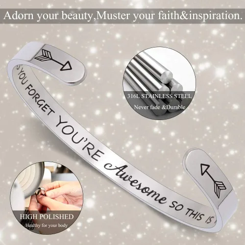 Miniatura 2 de Btysun Pulseras con frase personalizable, para el Día de la Madre, de su hija, regalos motivacionales para graduación o cumpleaños, para mujeres
