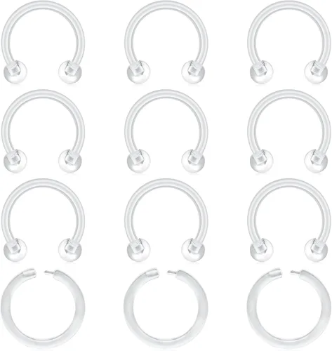 Miniatura 9 de MODRSA - Anillos de nariz transparentes y pernos - Retenedores de perforación de nariz de plástico - 16 g, 18 g, 20 g - Aretes de cartílago