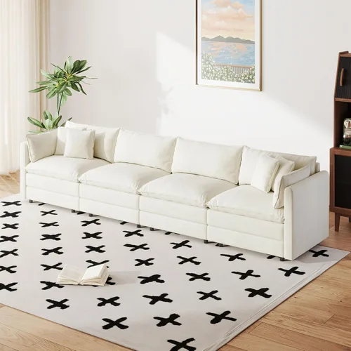 Miniatura 55 de Setawix Sofá Profundo de 3 Plazas con Otomana, Sofás de Nube en Forma de L de 112.2" para Sala de Estar, Sofá de Nube de Chenilla con Asiento Café