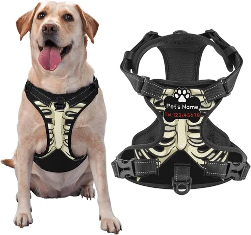 Miniatura 25 de Arnés personalizado para perro sin tirones, chaleco personalizado con bandera estadounidense vintage con número de teléfono y nombre de mascota