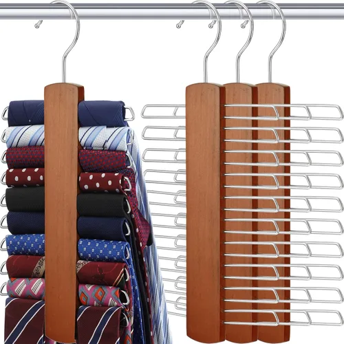 4 piezas de colgador de corbata para hombre de madera para corbata y cinturón, soporte de madera para corbatas, organizador central de nogal,