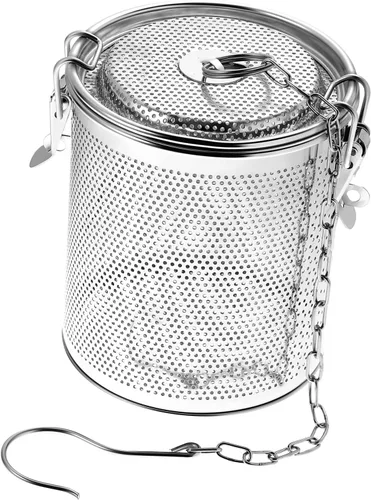 Yardwe Cesta guisada de acero inoxidable, colador de cocina para condimentos, infusor de especias con gancho de cadena larga, ideal para sopas y