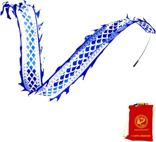 Miniatura 2 de 19.6 pies de seda azul dragón Poi, cinta de práctica con espiral de dragón lanzador con barra de mano de fibra de vidrio elástica de 35.4 in + bolsa