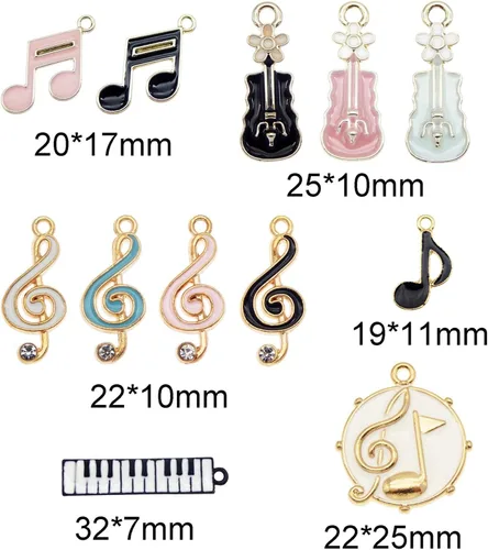 Miniatura 3 de Julie Wang 36 unids esmalte notas musicales instrumentos encantos para hacer joyas al por mayor lote a granel piano violín símbolos musicales