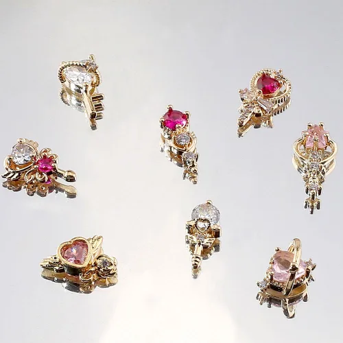Miniatura 6 de 8 dijes de uñas 3D con forma de cetro de corazón y circón, estrella de lujo, diamantes de imitación para uñas, corazones brillantes, estrellas