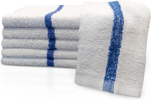 Terry Bar Mop Blue Stripe [6 Pack - 16" x 19"] Blue Dish Towels for Kitchen, 100% Cotton, Reusable Dish Rags, Ultra Soft, Durable & Quick-Dry