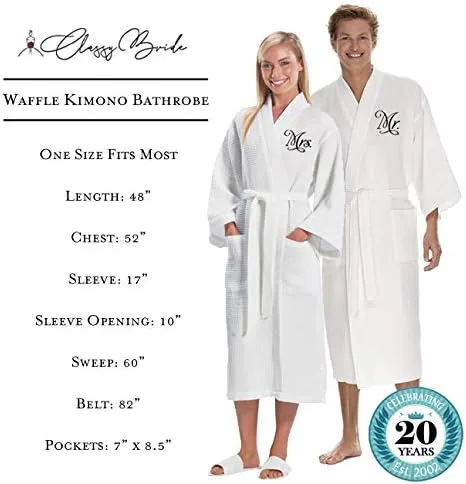 Miniatura 8 de Classy Bride Juego de 2 batas de spa personalizadas Mr. and Mrs, Negro, Blanco