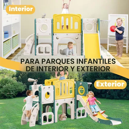 Miniatura 5 de MOCUTEEN Juego de escalador y tobogán 8 en 1 para niños pequeños con aro de baloncesto - Zona de juegos para interiores y exteriores, centro de Verde