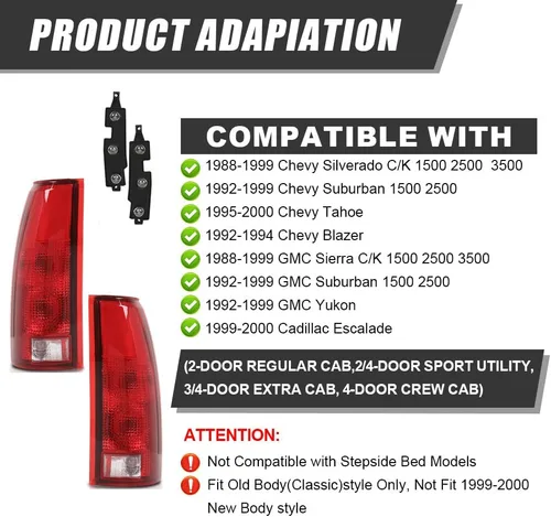 Miniatura 2 de G-PLUS Juego de luces traseras con bombilla, compatible con Chevy GMC C/K 1500 2500 3500, se ajusta a Chevy Silverado 1988-1999, se ajusta a Chevy