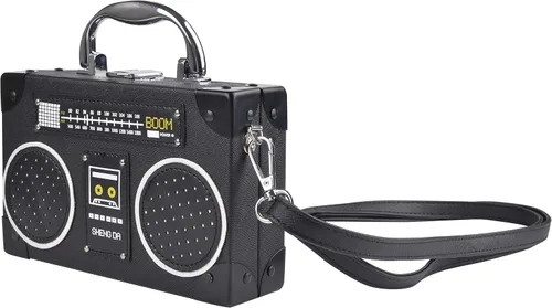 Miniatura 2 de QZUnique Bolsa de hombro con forma de cinta grabadora de radio bolsa cruzada de poliuretano para mujer bolsa de noche retro bolso de mano