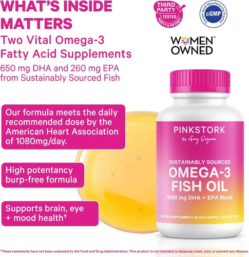 Miniatura 2 de Pink Stork Suplementos de aceite de pescado Omega 3 para mujeres con DHA y EPA - Suplemento omega-3 sin eructos de alta potencia para la salud