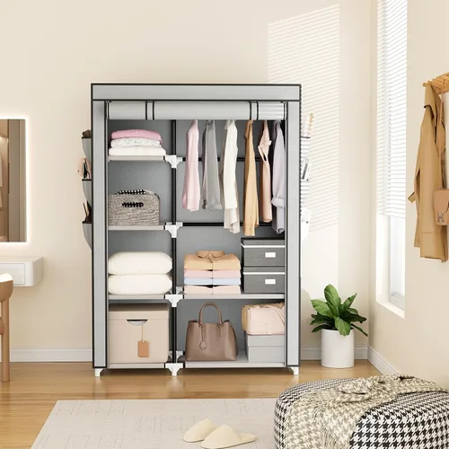 Miniatura 2 de VTRIN Armario Ropero, 41.7 Pulgadas de Ancho Armarios Portátiles para Colgar Ropa con 1 Barra para Colgar, 6 Estantes, 6 Bolsillos, Perchero