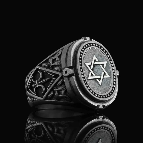 Miniatura 3 de Anillo Escudo de David, Anillo de plata de estrella de David, Anillo de estrella hebrea personalizado, Anillo de declaración judía hecho a mano