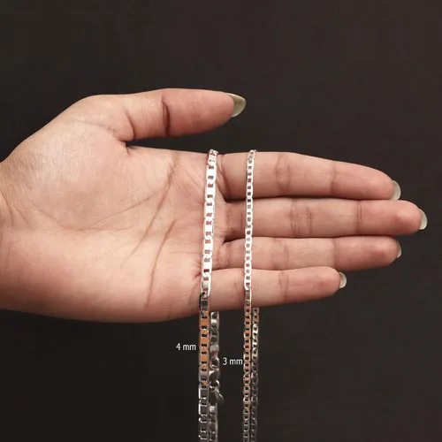 Miniatura 4 de LeCalla Links Solid 925 Sterling Silver Italian 3 MM, 4 MM Diamond-Cut Solid Flat Mariner Link Chain Necklace for Women Men with Lobster Clasp, Made