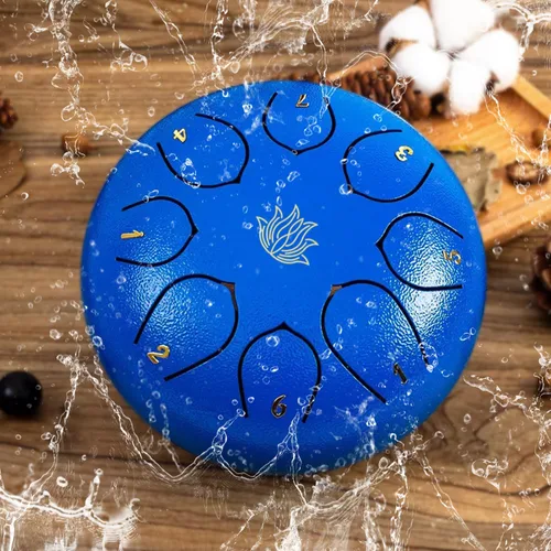 Miniatura 7 de Eavnbaek Tambor de Lluvia Chime - Tambor de lluvia de 8 notas de 6 pulgadas para jardín exterior, con bolsa, libro de música, baquetas, soporte