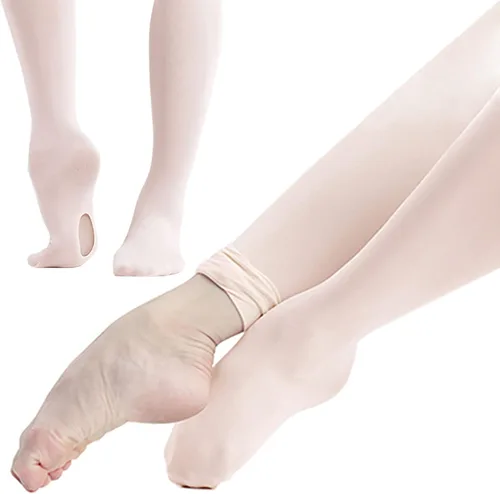 Miniatura 3 de DANCEYOU Mallas de baile para mujer, 2 pares de mallas de ballet convertiblescon pies para niñas, leggings opacos para niños pequeños, niños