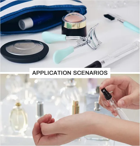 Miniatura 8 de BENECREAT 25 piezas de 0.3 fl oz mini tubos de pulverización de niebla fina de vidrio transparente botellas de perfume vacías de viaje con tapas