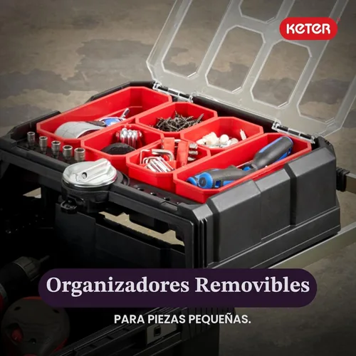 Miniatura 8 de Keter Masterloader Caja de herramientas portátil de resina con sistema de bloqueo y contenedores extraíbles – Caja de almacenamiento y organización