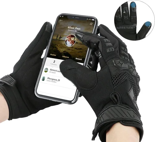 Miniatura 4 de Guantes de motocross/motocicleta de pantalla táctil de dedo completo para hombres, aptos para bicicleta BMX MX ATV MTB, para andar todoterreno Negro