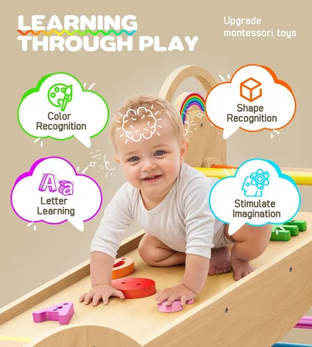 Miniatura 3 de Pikler - Juego de triángulos 9 en 1, juguete de escalada Montessori para niños pequeños, plegable de madera para interiores, gimnasio y escalador