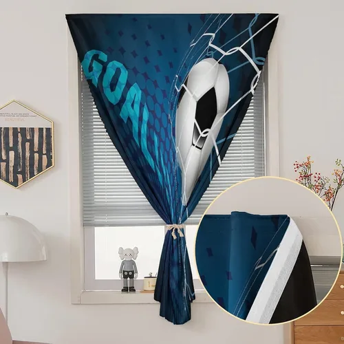 Miniatura 2 de Cortinas de autohesión, panel de cortina para ventana de fútbol, fútbol de portería volando a la red de puntos abstractos impresos, estampado