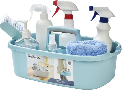 Miniatura 18 de Carrito de almacenamiento de limpieza de plástico ALINK con asa, gran organizador de cesta de ducha para dormitorio, baño, herramienta, jardín