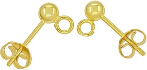 Adabele - 2 pares de aretes de plata de ley chapados en oro real de 0.118 pulgadas, anillo abierto de bola pequeña con 4 piezas de tuerca para