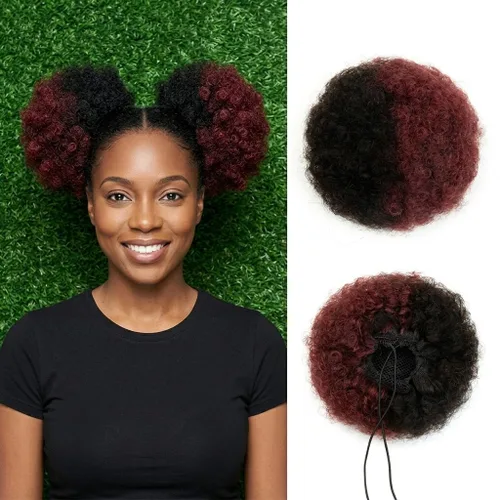 Miniatura 15 de Cola de caballo de cabello humano con cordón para mujeres negras, extensión de cabello humano rizado 4C, 8 pulgadas, aspecto natural, añade volumen