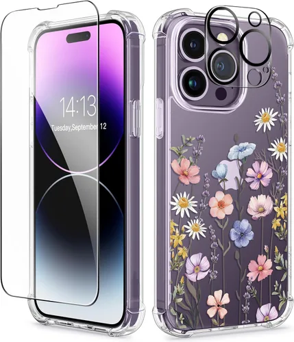 Miniatura 130 de GVIEWIN - Funda floral para iPhone 14 de 6.1 pulgadas, protector de pantalla + protector de lente de cámara, no se amarillenta, a prueba de golpes