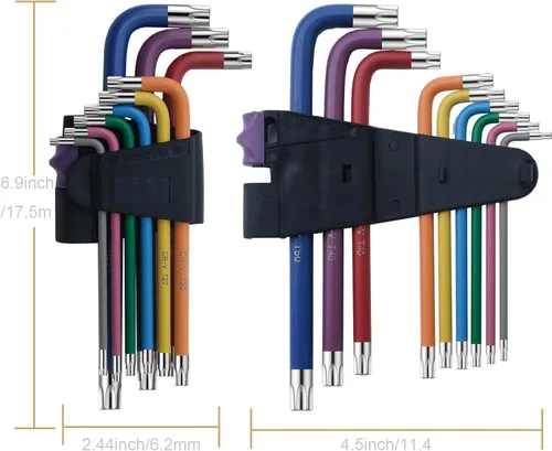 Miniatura 3 de Juego de llaves Allen de 9 piezas, juego de llaves Torx TRX estrella de colores T10, T15, T20, T25, T27, T30, T40, T45, T50 para ensamblaje