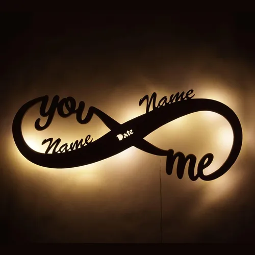 Miniatura 5 de Decoración de pared infinito, luz nocturna LED personalizada de madera, nombres de parejas, letrero infinito para San Valentín, boda, aniversario
