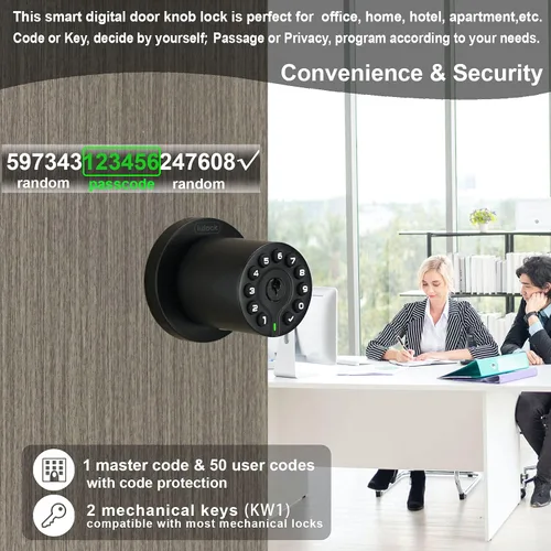 Miniatura 3 de iulock IU-20 Cerradura de puerta con código, pomo de puerta electrónico con teclado y llave, cerradura automática, resistente al agua, función